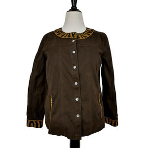 Quacker Factory Jeanne Jacket M Animal Chic Rhinestone Embellished Brown Gold
